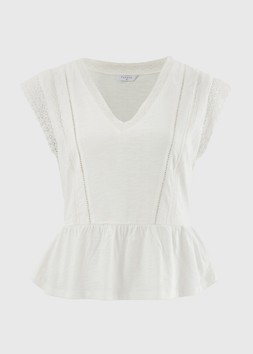 LACE INSERT PEPLUM TEE IVORY £15