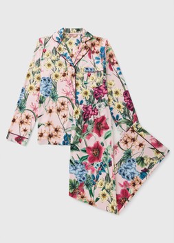 Pink Floral Button Up Pyjama Set Cut Out