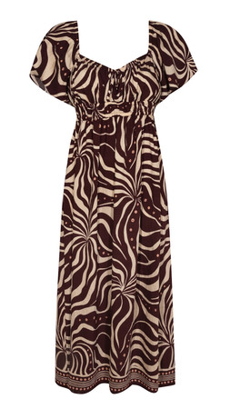 Brown Swirl Print Flutter Sleeve Midi Dress £33.99