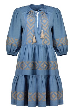 Alexa Blue Gold Midi Dress