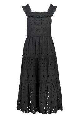 Black Schiffli Sleeveless Midi Dress
