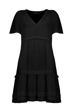 Black Double Cloth Tiered Mini Dress