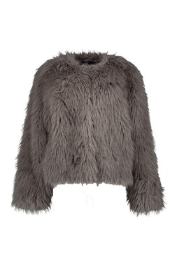 Grey Glam Fur Collarless Coat