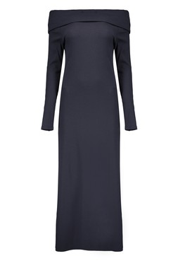 Navy Bardot Rib Midi Dress