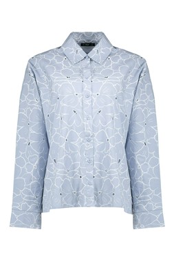 Blue Puff Flower Cutout Shirt