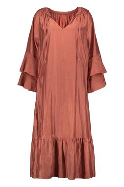 Rust Brown Boho Flounce Sleeve Midi Dress