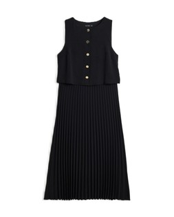 Black Pleated Waistcoat Midi Dress