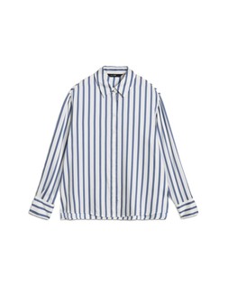 Cream Satin Blue Stripe Shirt