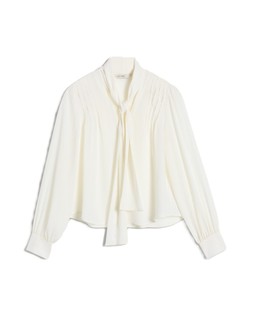 Cream Silky Tie Neck Blouse