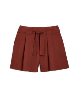 Red Brick Self Belted Linen Short