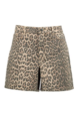 Brown Leopard Denim Short