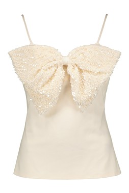 White Sequin Bow Blouse