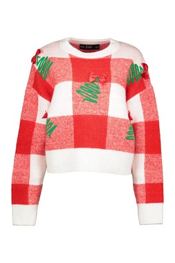 Red Check Tree Crop Jumper