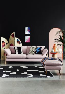 French Connection Hoxton four seater sofa in rose, and footstool
