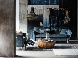 DFS French Connection Studio three-seater recliner sofa and recliner cuddler in ocean velvet