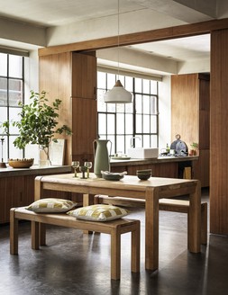 Furniture Village - Bakerloo Extending Table & 2 Benches Set, &pound;1045, Gaucho Ceiling Light, &pound;89