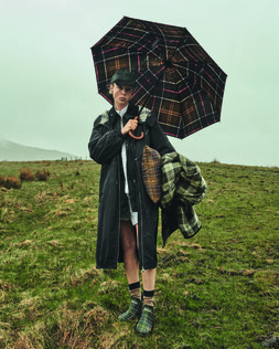 Barbour Kempsey Showerproof Parka RRP £229.00, Barbour Tartan Full Length Umbrella RRP £44.95 Available at Barbour.com
