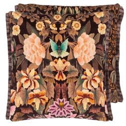 IKEBANA DAMASK CHOCOLATE VELVET CUSHION CCDG1386