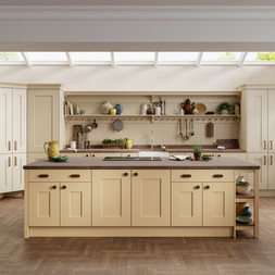 National Trust Coleton Kitchen in caramel and Stone Main Shot 2025- Kitchens start at £9,500