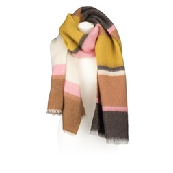 National Trust Tan, Ochre and Pink Wide Stripe Scarf_gbp_25
