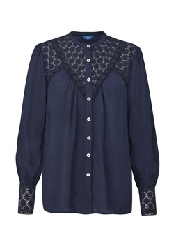 Lace Trim Crinkle Blouse in Navy £40 (AB12729) Available from January 9th