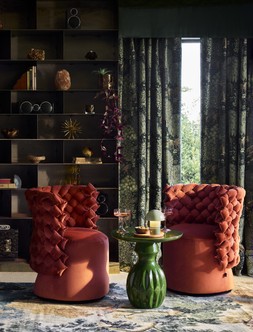 Guiggiola Accent Chair in Smooth Velvet Rust, £2599. (RRP £2699)