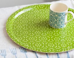 Round Birch Tray Small Pear Halves Grass Green
