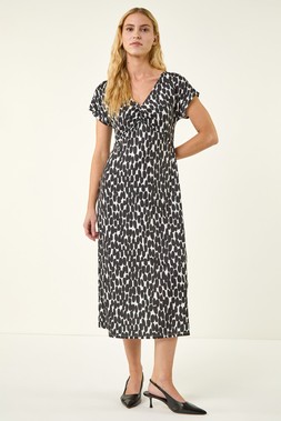 Roman Black Abstract Spot Print Back Detail Dress