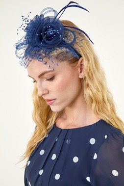 Roman Navy Two Flower Mesh Fascinator