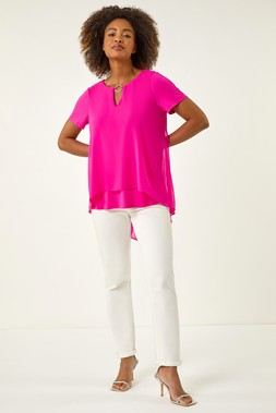 Roman Cerise Ring Front Chiffon Overlay Top