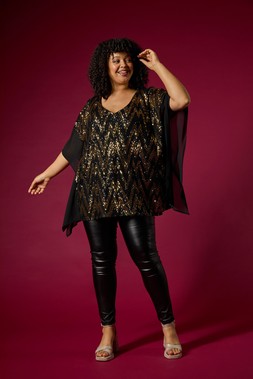 Roman Curve Gold Zig Zag Sequin Overlay Top