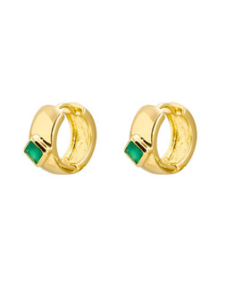 Kya Green Onyx Diamond Shape Inlay Gold Plated Clicker Hoop Earrings
