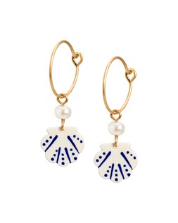 Safiya Mini Shell Charm Drop Hoop Earrings