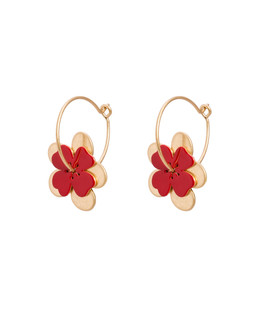 Jolie Red & Gold Flower Charm Hoop Earrings