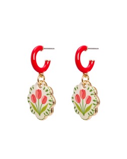 Frances Tulip Charm Red Hoop Earrings