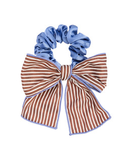 Anna Brown & White Stripe Bow Mini Blue Scrunchie