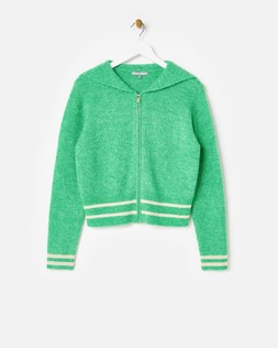 Green Boat Collared Zip Up Knitted Cardigan €89
