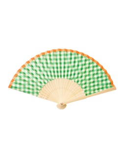 Green Gingham Hand Held Fan