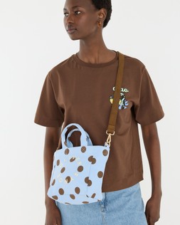 Light Blue & Brown Polka Dot Logo Fabric Mini Tote Crossbody Bag £28 €36.5