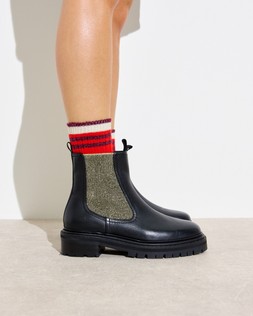 Chunky Black & Gold Sparkly Chelsea Boots