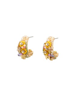 Lydia Yellow Beaded Flower Hoop Earrings