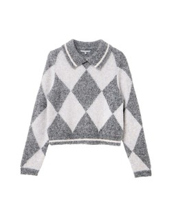 Grey Diamond Sequin Collared Knitted Jumper £65