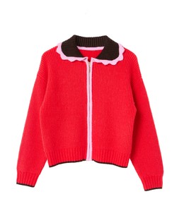 Red Scalloped Collar Zip Up Knitted Bomber Jacket £70