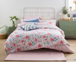 B&M HOME SS26 // SUMMER BEDDING - GARDEN LIFE // BLUE FLORAL FRILL EDGE CUSHION £10 // PINSONIC BLUSH DUVET SET DOUBLE £14 KING £16 // WILDFLOWER PRINTED DUVET SET DOUBLE £15 KING £18 //