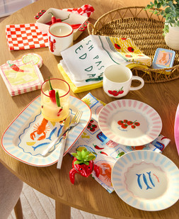 B&M HOME SS26 // ISLE LIFE - LIMITED TIME ONLY // COCKTAIL NAPKINS 20PK £1.50 // CERAMIC LOBSTER CANDLE £4 // 2PK PASTA SLOGAN TEA TOWELS £2.50 //