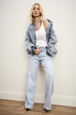 Womens Light Blue Wide Leg High Rise Jeans
