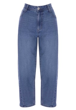 Mid Blue Cotton Barrel Leg Jeans