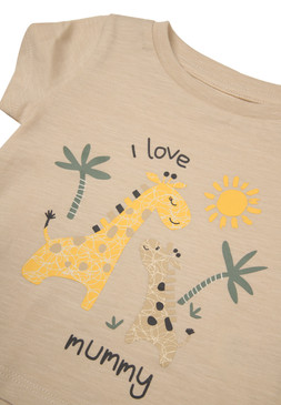 Baby Boys Stone Cotton Giraffe Mummy T-Shirt