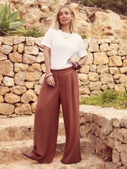 Wide Leg Linen Trousers In Rust
