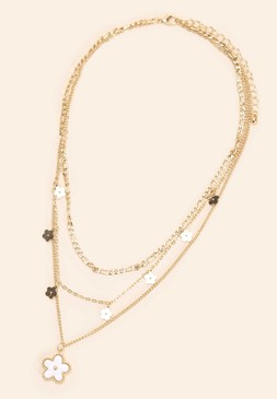 Gold Pave Flower Drop Pendant Necklace